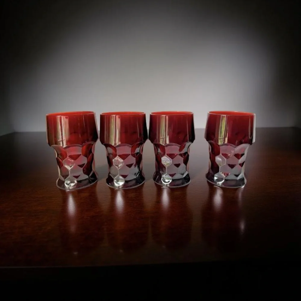 vintage Anchor Hocking Georgian Ruby Red Honeycomb tumblers glasses set of 4